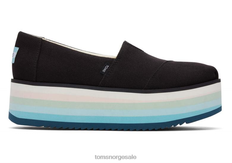 Toms kvinneralpargata eco platform espadrillesvart lerret sko 0V06V136